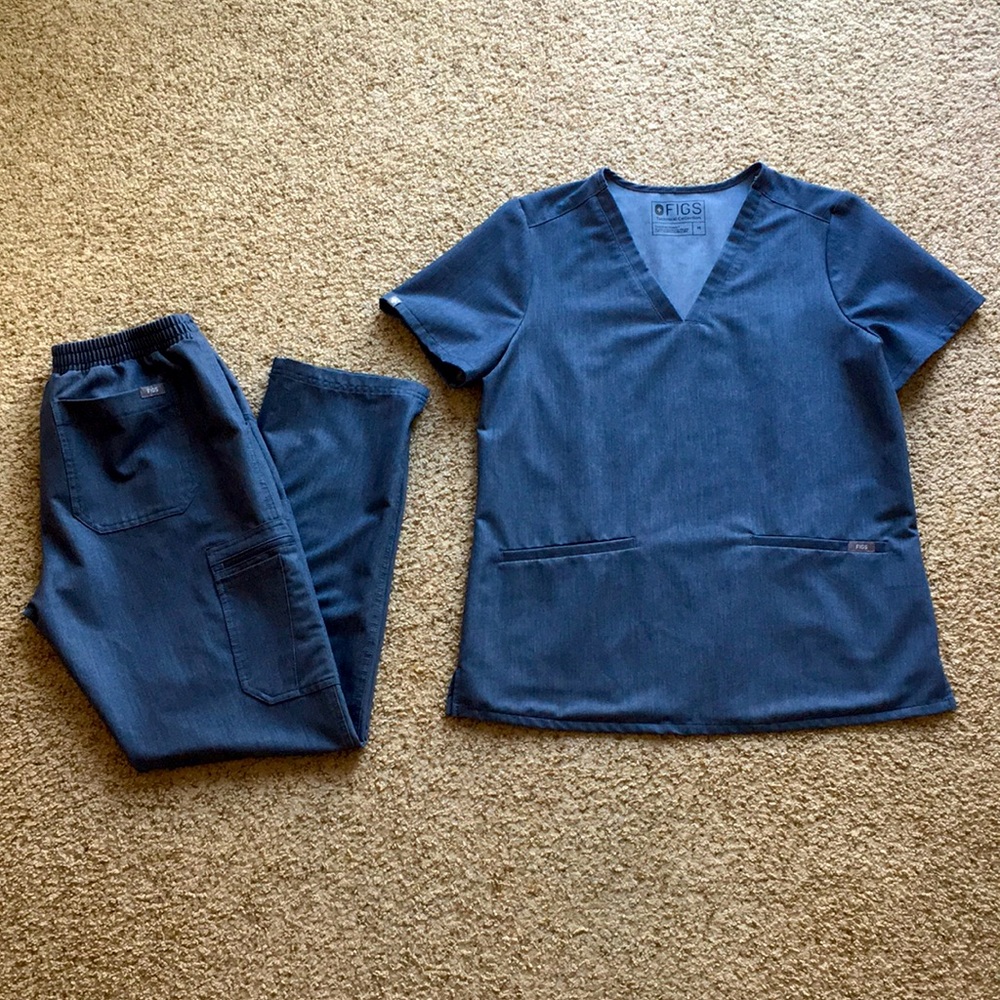 Figs Technical Collection Casma Streaky Blue Scrubs Set. Top and Bottoms. M